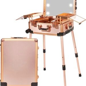 Chic Metallic Makeup Organizer with Mirror